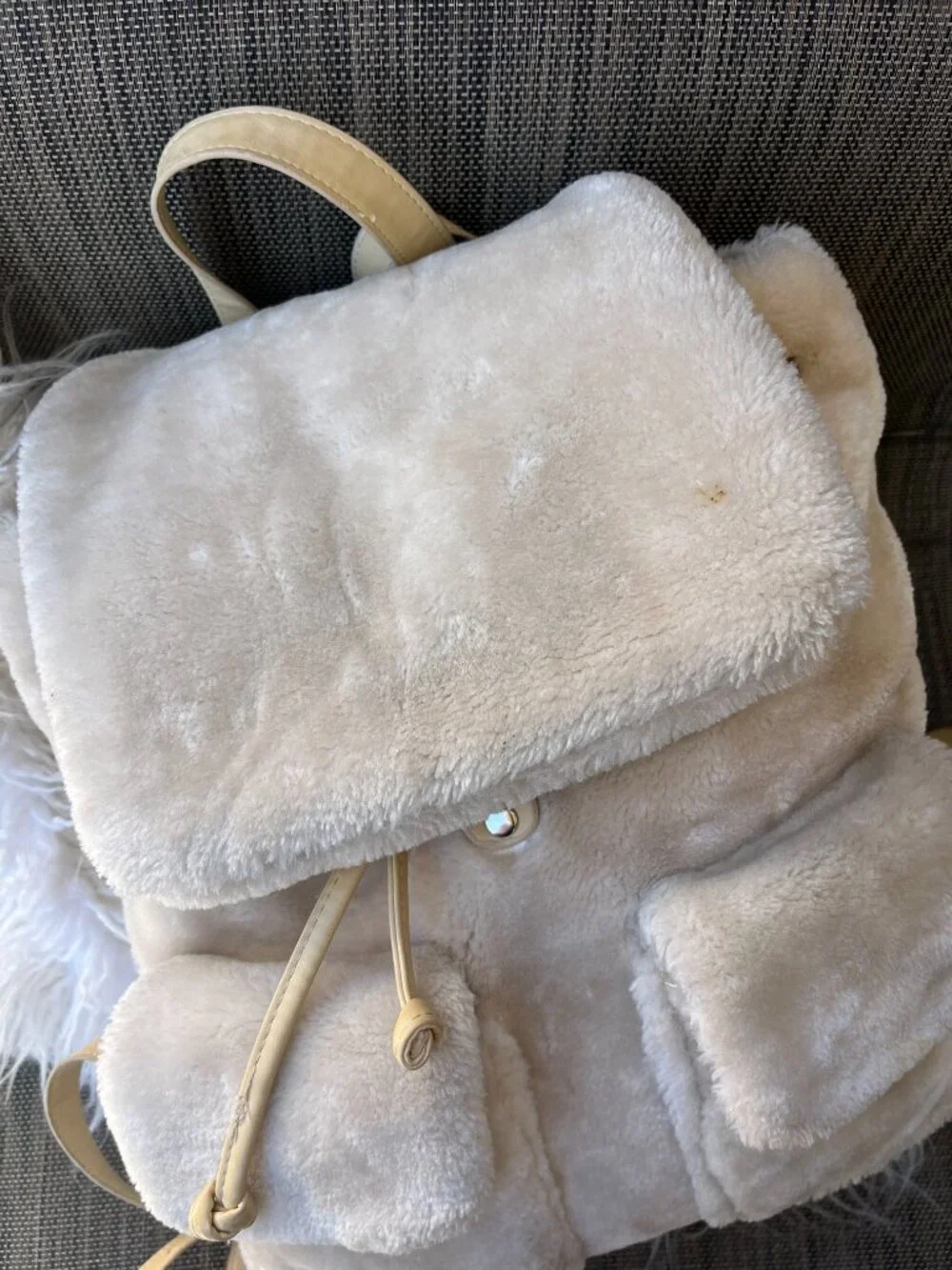 Urban Outfitters Plush Fuzzy Cream Sherpa Flap Backpack Bag